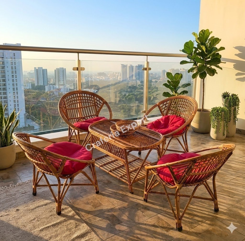 Hand crafted cane armchir for balcony